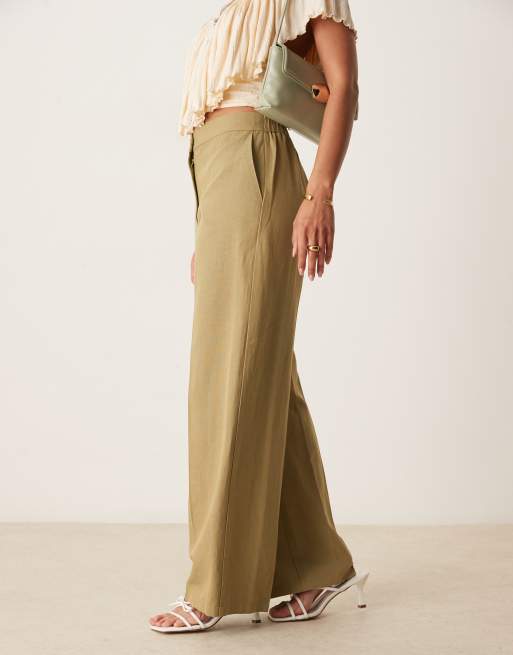 ASOS DESIGN relaxed straight leg linen mix pants in khaki