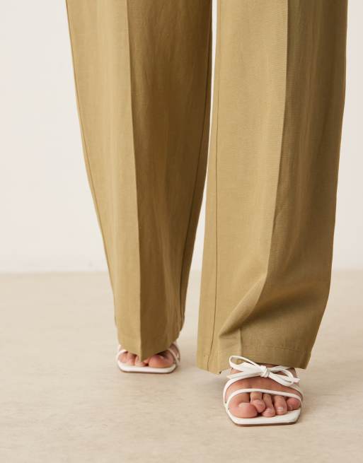 ASOS DESIGN relaxed straight leg linen mix pants in khaki