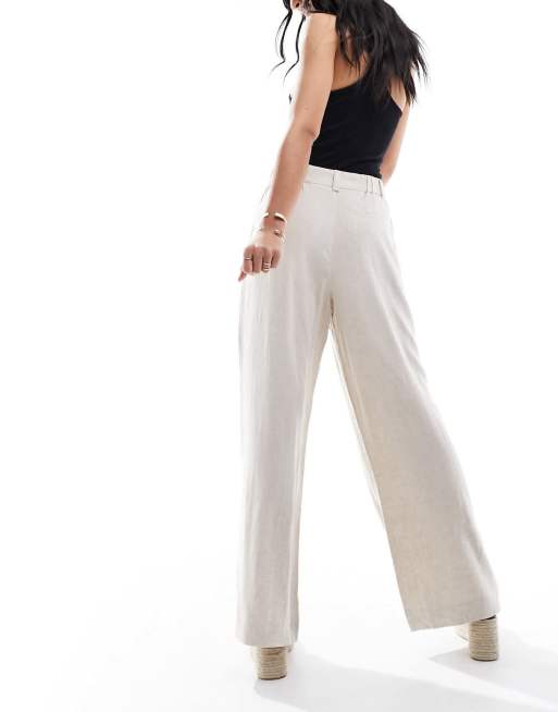 ASOS DESIGN relaxed straight leg linen mix pants in natural , 4 of 5