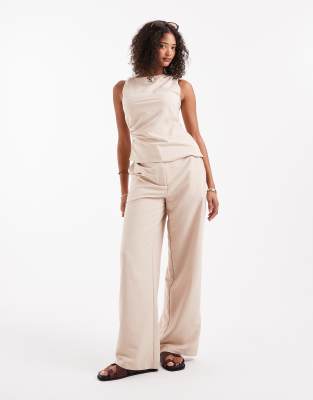 Asos Design Relaxed Straight Leg Pants In Neutral