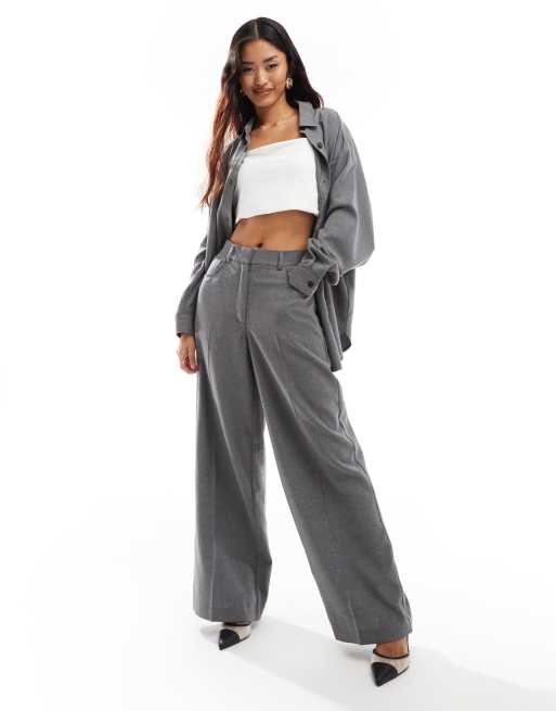 ASOS DESIGN relaxed straight leg pants with 5 pocket detail in grey (part of a set) 