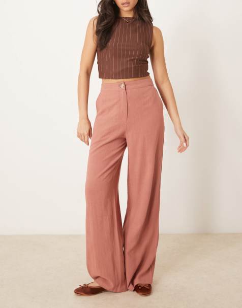 ASOS DESIGN relaxed straight leg pants with linen in apricot - view 1