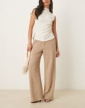 [ASOS DESIGN] ASOS DESIGN relaxed straight leg pants with linen in mocha-Brown 18 Mocha