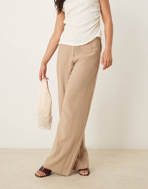 ASOS DESIGN relaxed straight leg pants with linen in mocha