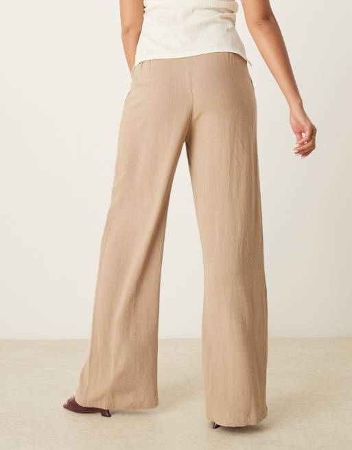 ASOS DESIGN relaxed straight leg pants with linen in mocha