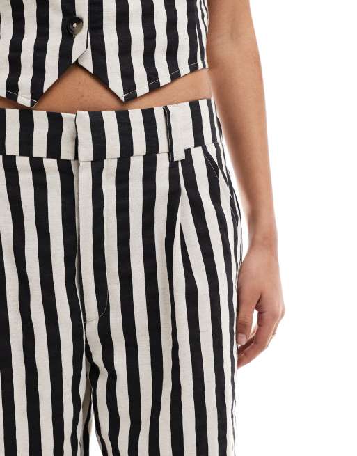 ASOS DESIGN relaxed straight leg pants with linen in mono stripe - part of a set, 3 of 5