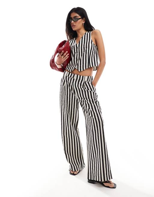 ASOS DESIGN relaxed straight leg pants with linen in mono stripe - part of a set, 5 of 5