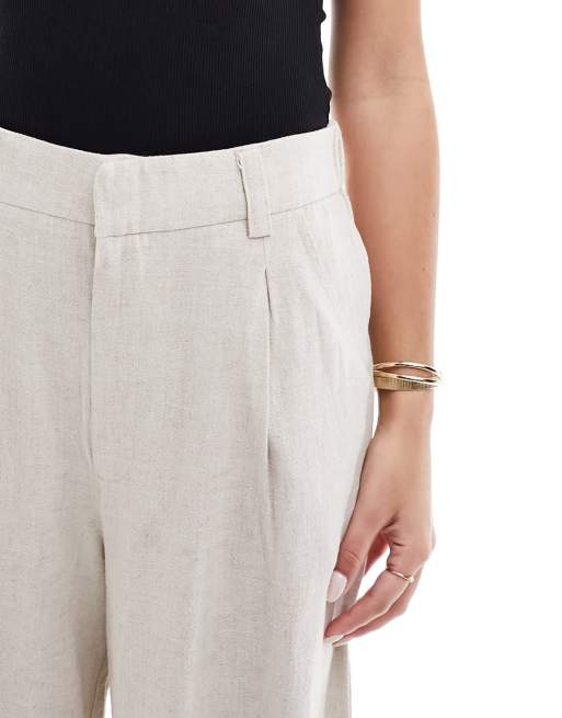 ASOS DESIGN relaxed straight leg pants with linen in natural , 2 of 5