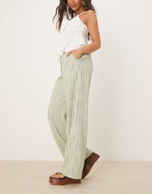 Asos Design Petite Relaxed Straight Leg Linen Blend Pants