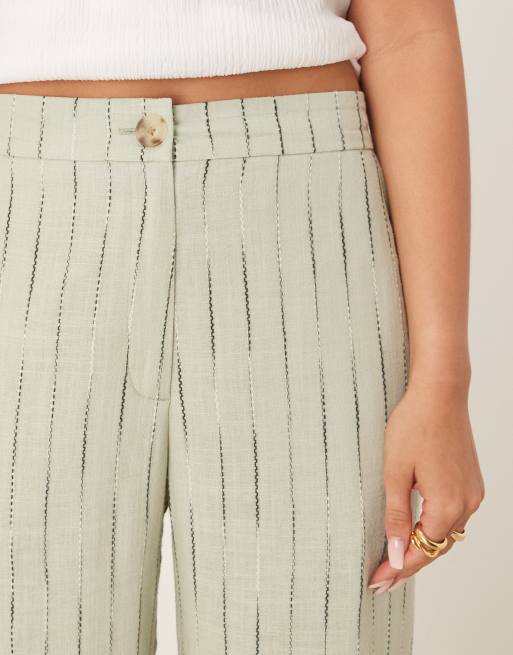 ASOS DESIGN relaxed straight leg pants with linen in sage squiggle stripe, 5 of 5