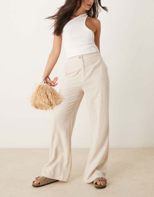 ASOS DESIGN - Pantalon décontracté droit en lin mélangé - Beige