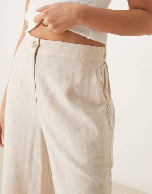ASOS DESIGN - Pantalon décontracté droit en lin mélangé - Beige