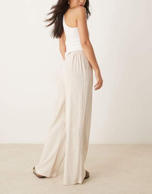 ASOS DESIGN - Pantalon décontracté droit en lin mélangé - Beige