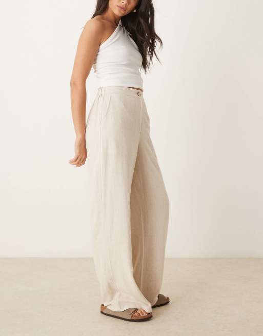 ASOS DESIGN - Pantalon décontracté droit en lin mélangé - Beige