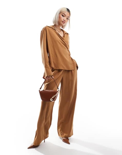 ASOS DESIGN relaxed straight leg trousers co-ord in camel