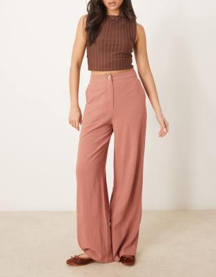 asos ASOS DESIGN relaxed straight leg trousers with linen in Apricot