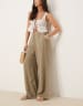 ASOS DESIGN relaxed straight leg pants with linen in mocha
