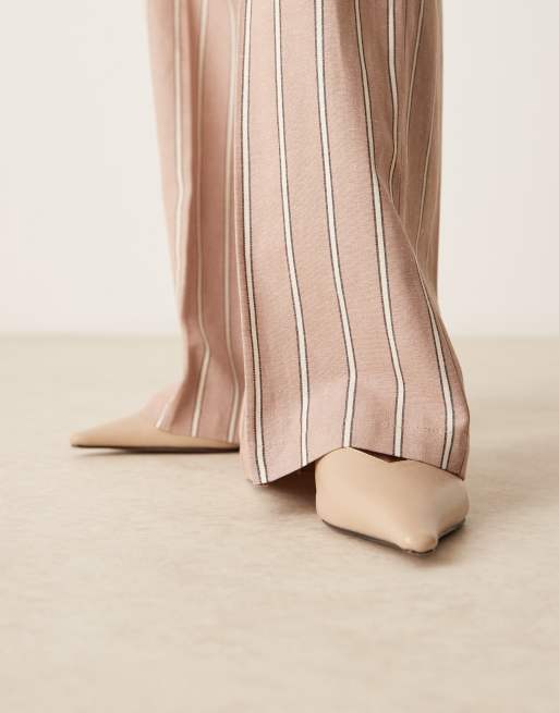 ASOS DESIGN relaxed straight leg trousers with linen in mink stripe, 4 of 5