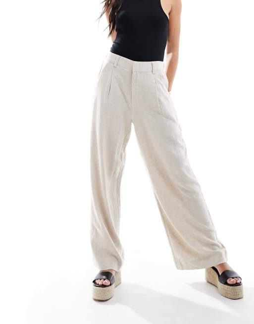 ASOS DESIGN relaxed straight leg trousers with linen in natural , 3 of 5