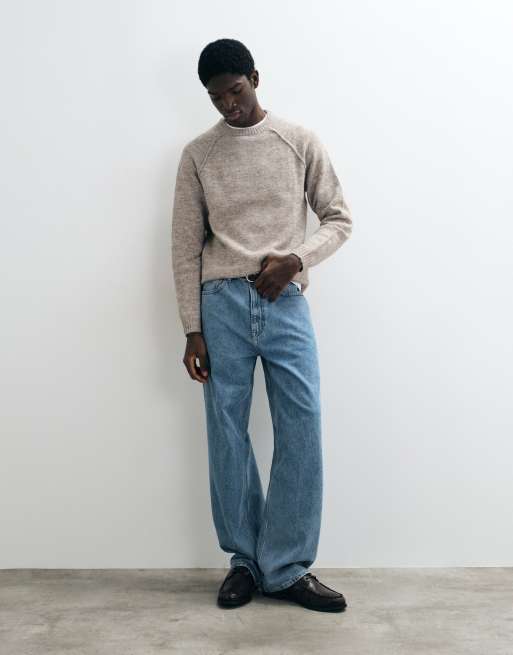 ASOS DESIGN relaxed striktrøje med rund hals i beige, 2 af 5
