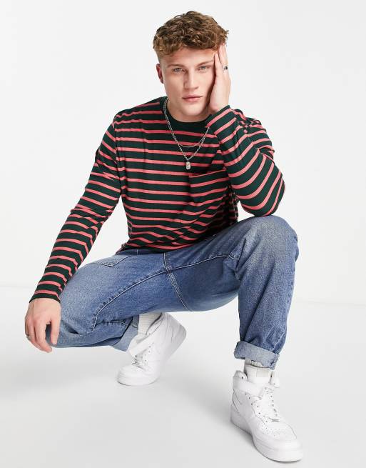 ASOS DESIGN relaxed stripe t-shirt in light blue & white