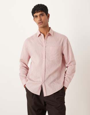 Asos Design Relaxed Stripe Poplin Shirt In Pink