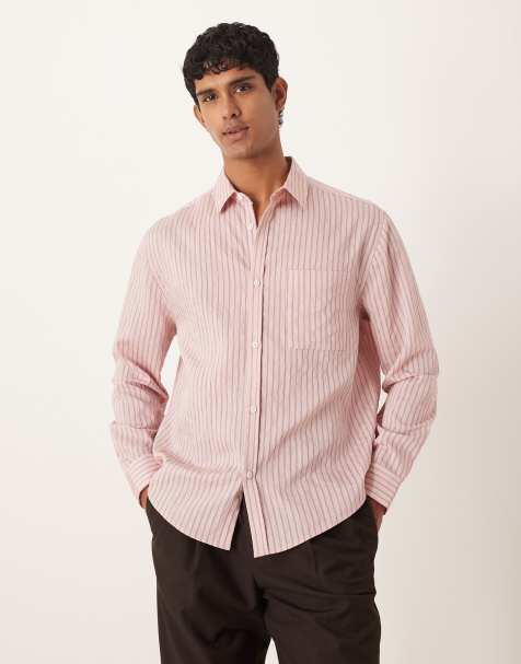 ASOS DESIGN relaxed stripe poplin shirt in pink - view 1