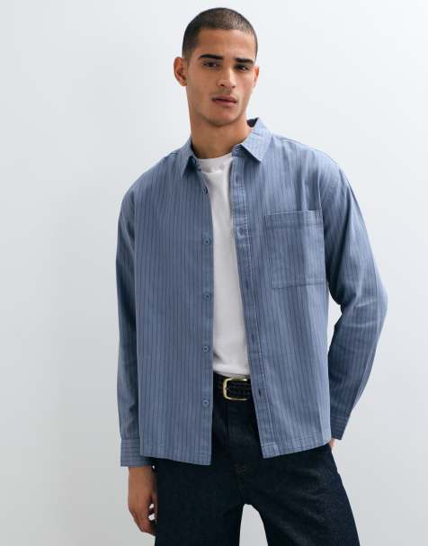 ASOS DESIGN relaxed stripe shirt in blue - view 1