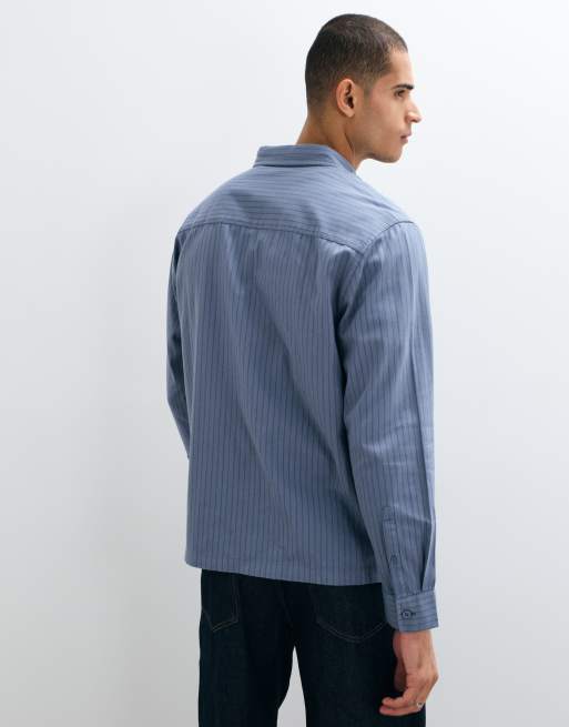 ASOS DESIGN relaxed stripe shirt in blue, 2 of 5