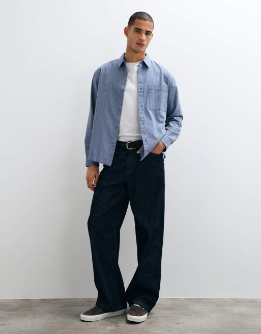 ASOS DESIGN relaxed stripe shirt in blue, 3 of 5