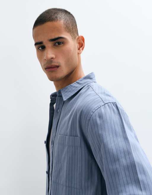 ASOS DESIGN relaxed stripe shirt in blue, 4 of 5