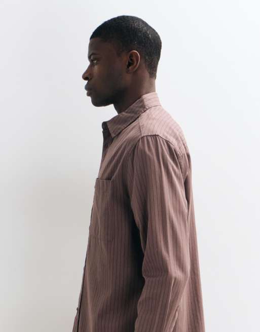 ASOS DESIGN relaxed stripe shirt in brown, 4 of 5