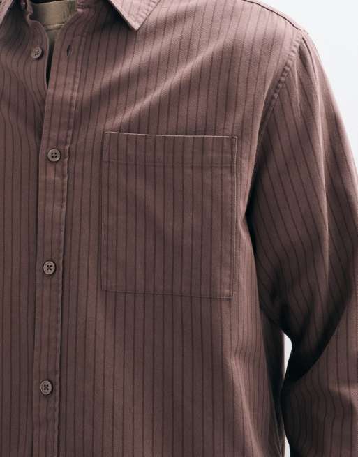 ASOS DESIGN relaxed stripe shirt in brown, 5 of 5