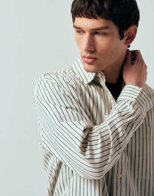 ASOS DESIGN relaxed stripe shirt in cream, 4 of 5