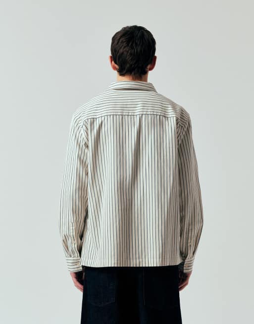 ASOS DESIGN relaxed stripe shirt in cream, 5 of 5