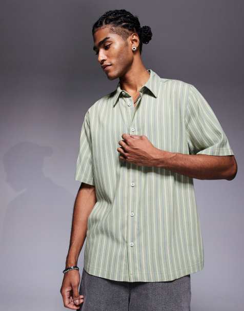 ASOS DESIGN relaxed stripe shirt in green - view 1