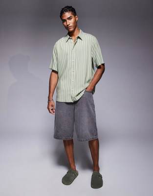 Asos Design Relaxed Stripe Shirt In Green