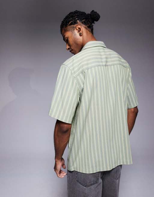 ASOS DESIGN relaxed stripe shirt in green, 3 of 4