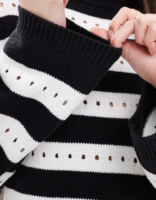 ASOS DESIGN relaxed stripe stitch jumper in mono, 2 of 4