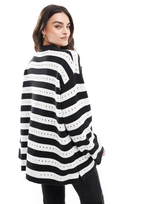 ASOS DESIGN relaxed stripe stitch jumper in mono, 3 of 4