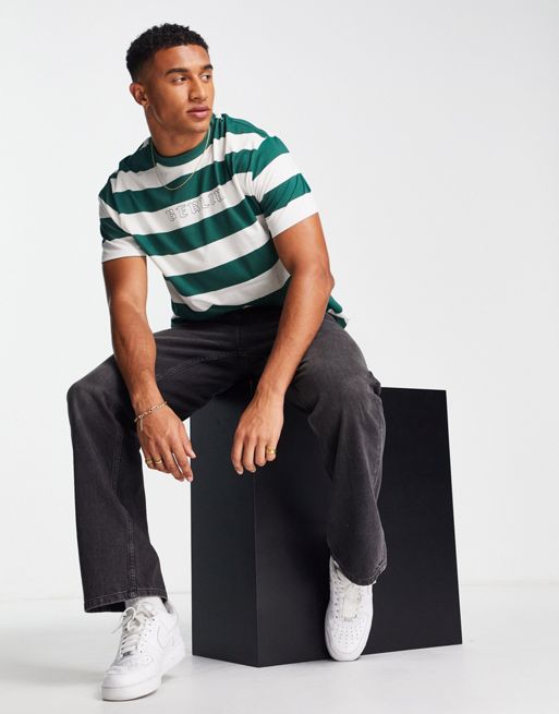 ASOS DESIGN relaxed t-shirt in teal with small chest text print
