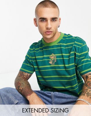 ASOS DESIGN relaxed stripe t-shirt in green with cartoon chest print