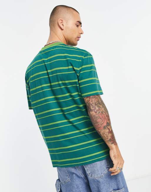 ASOS DESIGN relaxed stripe t-shirt in green with cartoon chest print, 2 of 4