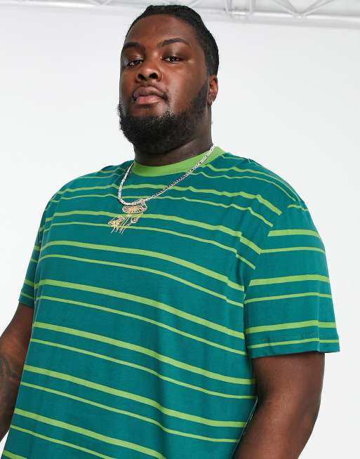 ASOS DESIGN relaxed stripe t-shirt in green with cartoon chest print, 3 of 4