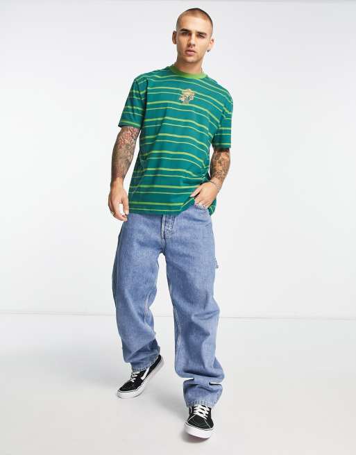 ASOS DESIGN relaxed stripe t-shirt in green with cartoon chest print, 4 of 4