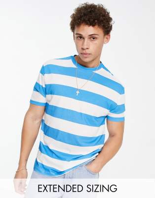 ASOS DESIGN relaxed t-shirt in blue and white color block with Staten  Island print