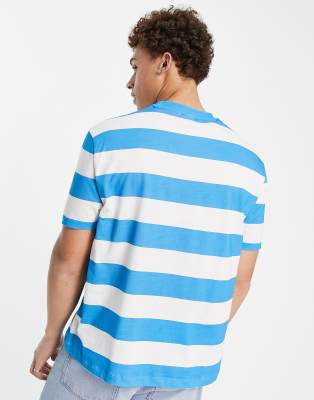 blue and white striped tee shirt