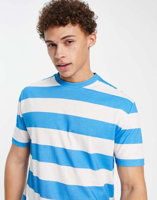 ASOS DESIGN relaxed stripe t-shirt in light blue & white