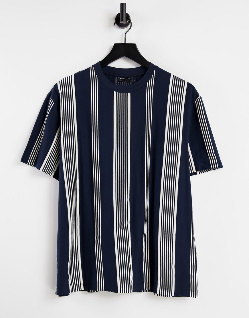 ASOS DESIGN relaxed stripe t-shirt in navy organic cotton