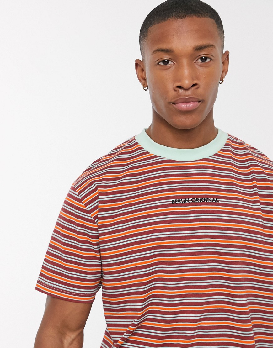 ASOS DESIGN relaxed stripe t-shirt with small chest embroidery and contrast neck-Multi